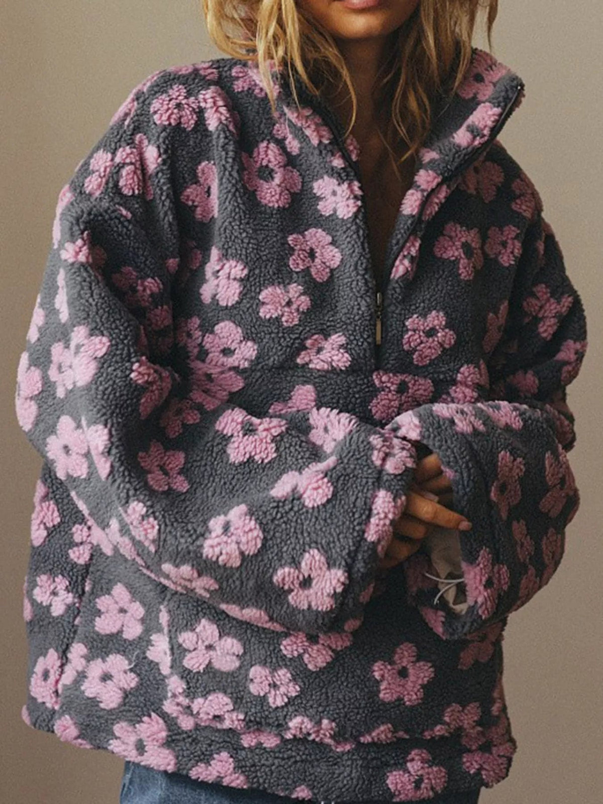 Quarter-Zip Sherpa Sweatshirt - Bitsy Gypsy Boutique