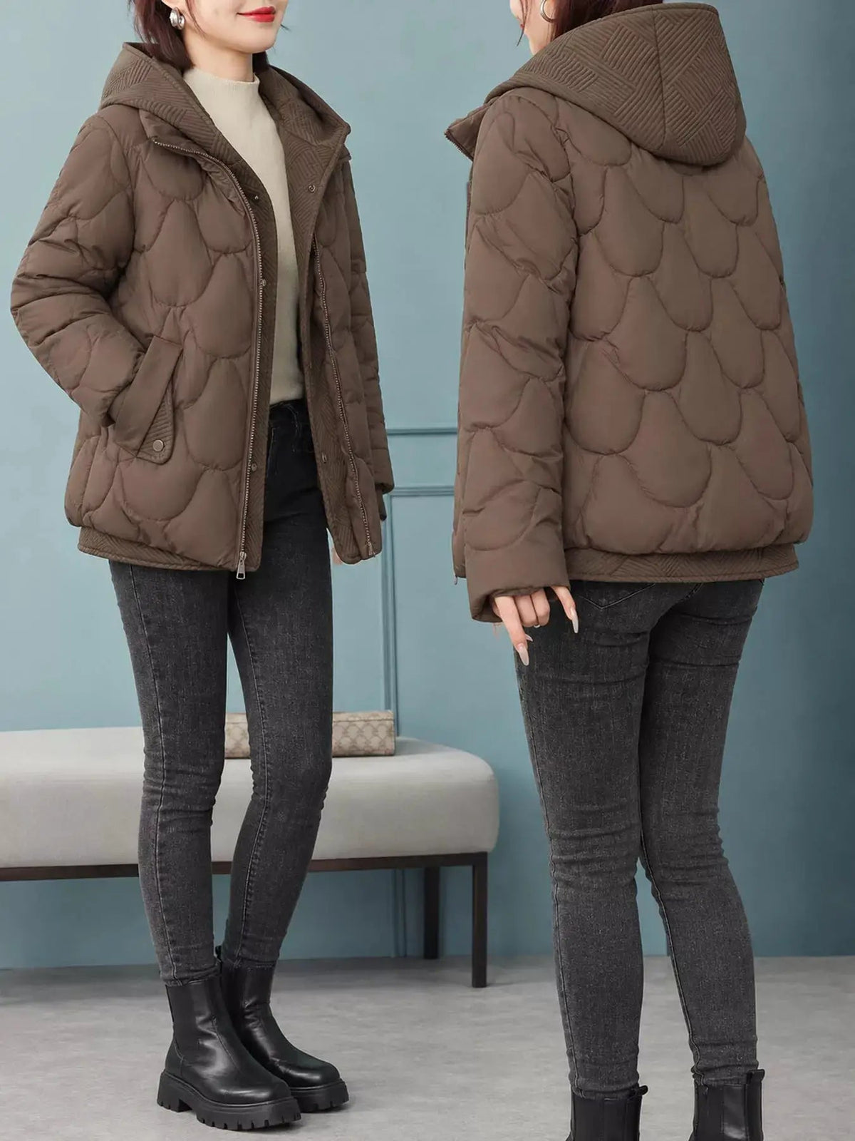 Quilted Hooded Puffer Jacket With Zipper Pockets - Bitsy Gypsy Boutique