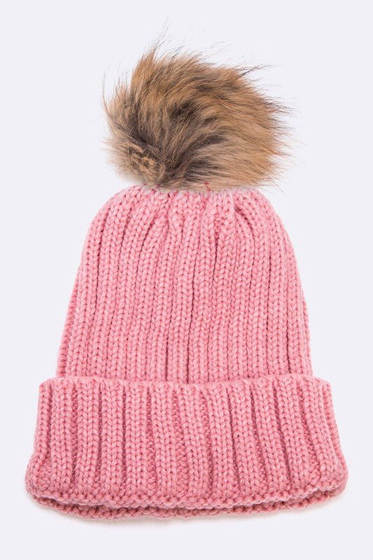 Raccoon Fur PomPom Beanie - Bitsy Gypsy Boutique