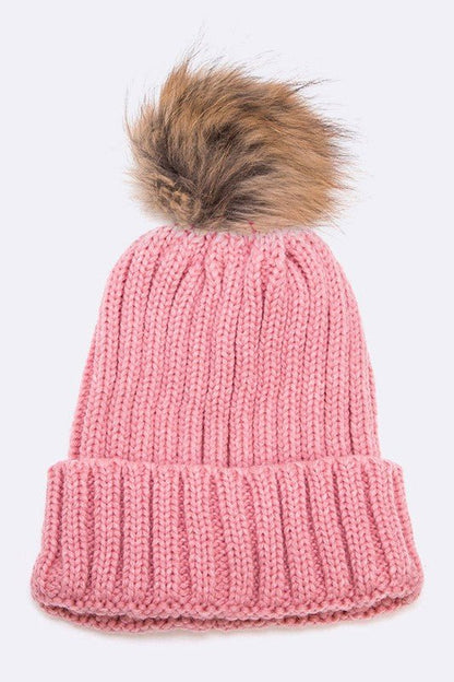 Raccoon Fur PomPom Beanie - Bitsy Gypsy Boutique