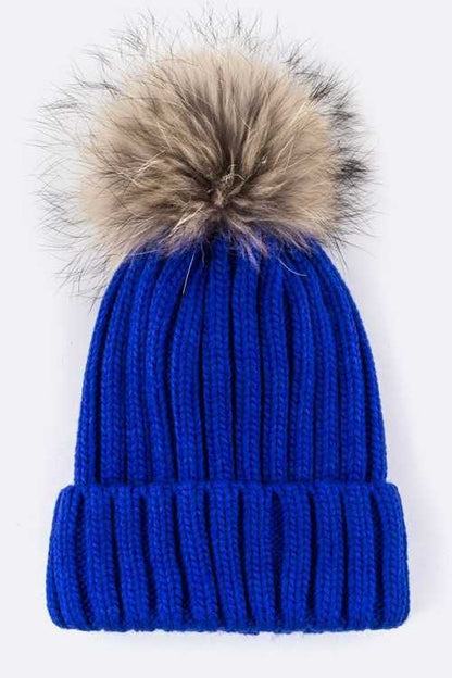 Raccoon Fur PomPom Beanie - Bitsy Gypsy Boutique