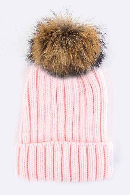Raccoon Fur PomPom Beanie - Bitsy Gypsy Boutique