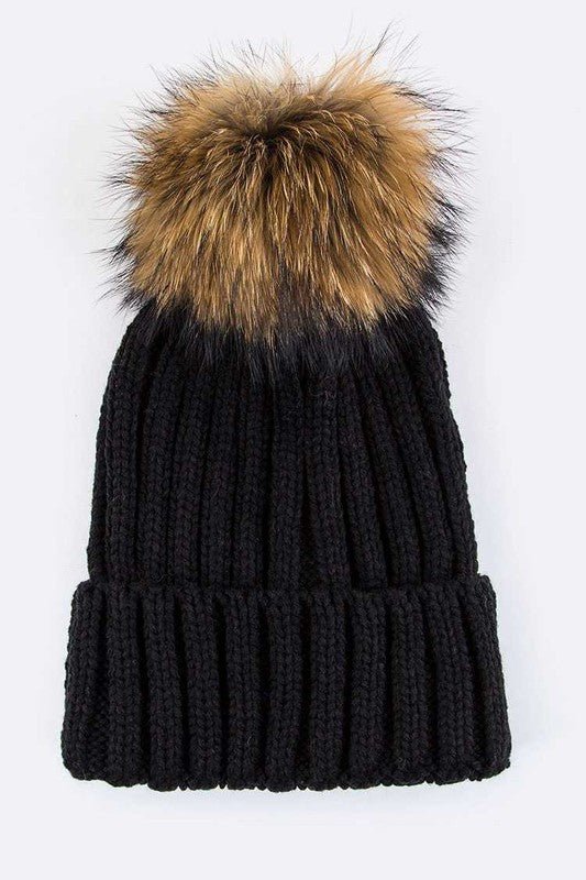 Raccoon Fur PomPom Beanie - Bitsy Gypsy Boutique