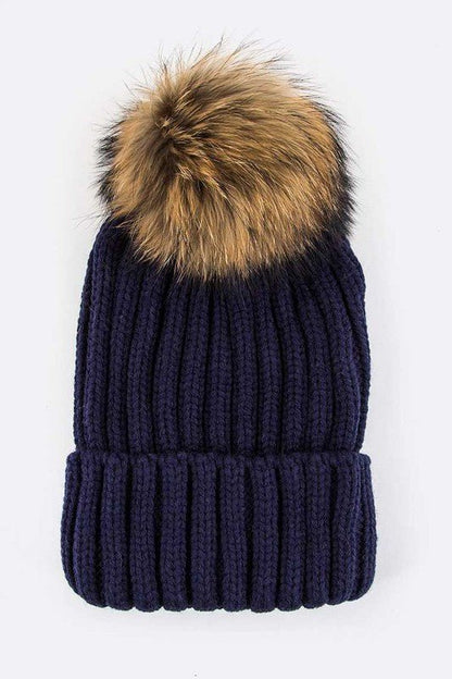 Raccoon Fur PomPom Beanie - Bitsy Gypsy Boutique