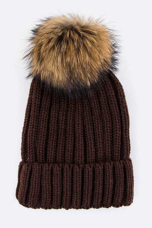 Raccoon Fur PomPom Beanie - Bitsy Gypsy Boutique