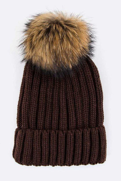 Raccoon Fur PomPom Beanie - Bitsy Gypsy Boutique