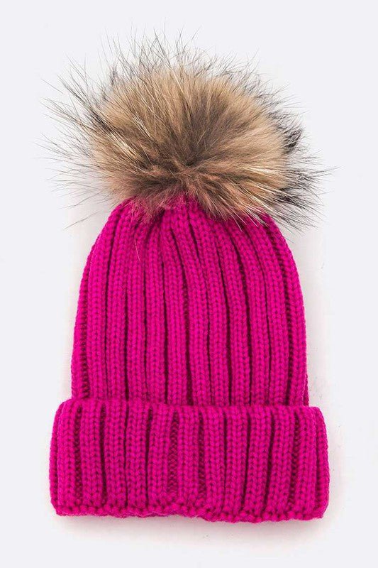 Raccoon Fur PomPom Beanie - Bitsy Gypsy Boutique