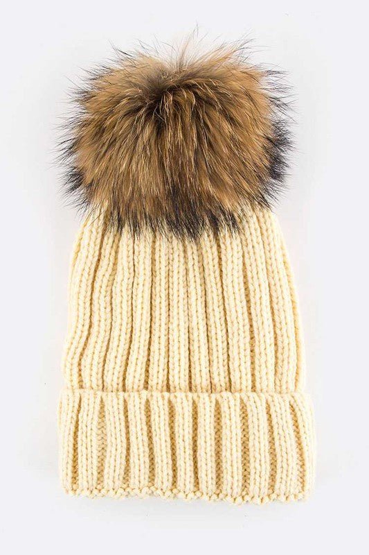 Raccoon Fur PomPom Beanie - Bitsy Gypsy Boutique