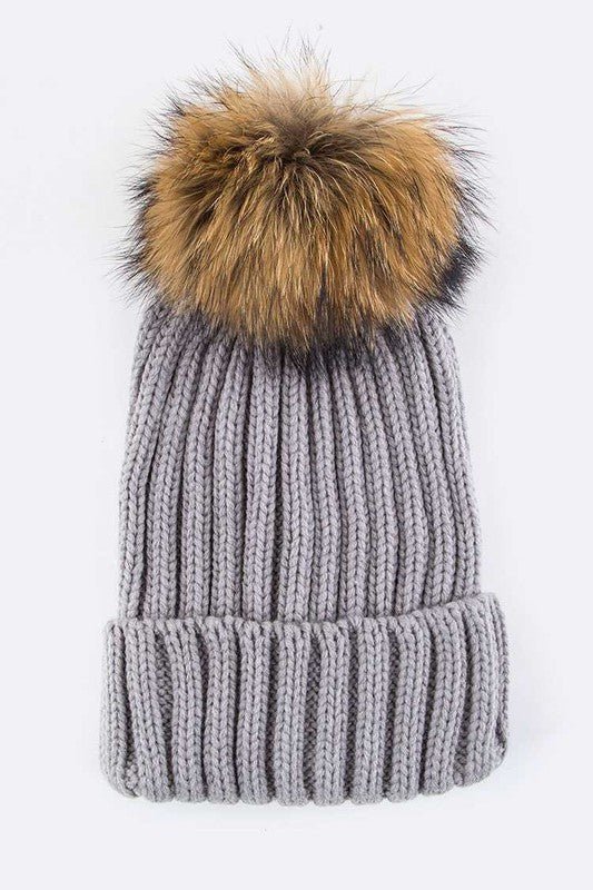 Raccoon Fur PomPom Beanie - Bitsy Gypsy Boutique