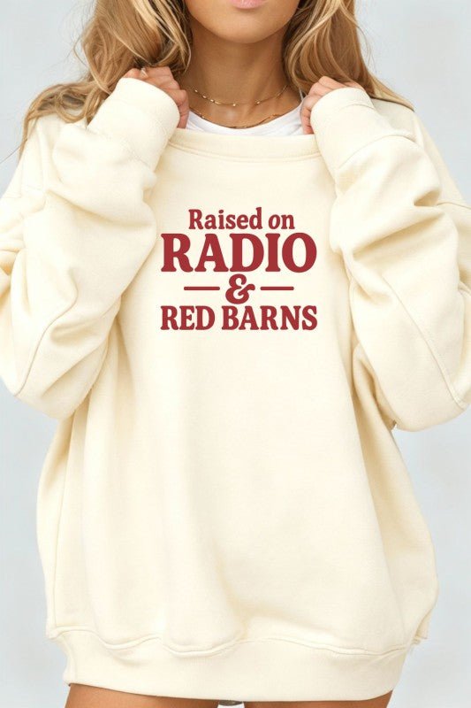 Raised on Radio & Red Barns graphic crewneck - Bitsy Gypsy Boutique