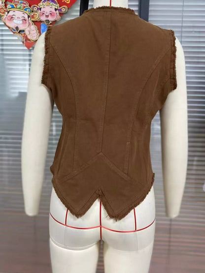 Raw Hem Button Up Vest - Bitsy Gypsy Boutique