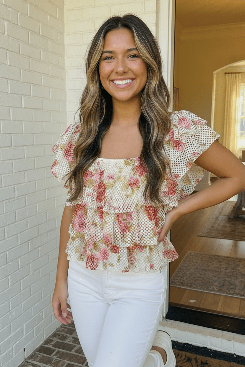 Ready with Ruffles Floral Mesh Top - Bitsy Gypsy Boutique