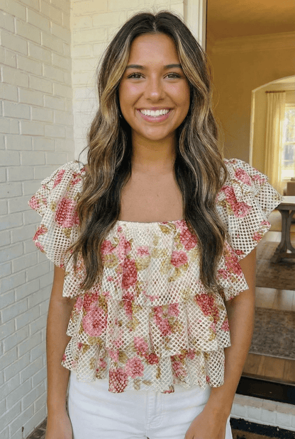 Ready with Ruffles Floral Mesh Top - Bitsy Gypsy Boutique