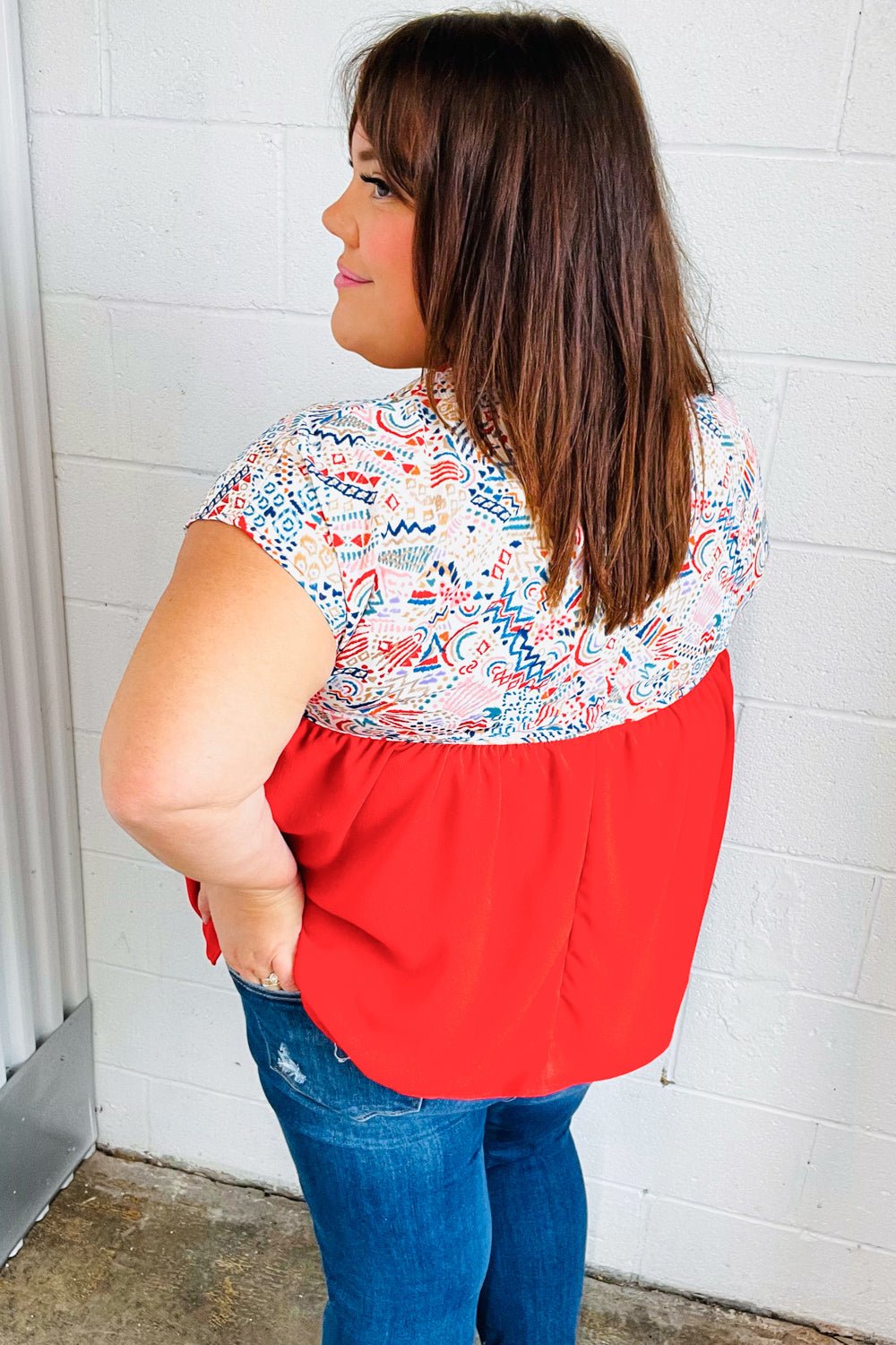 Red Boho Print Tie Neck Dolman Top - Bitsy Gypsy Boutique