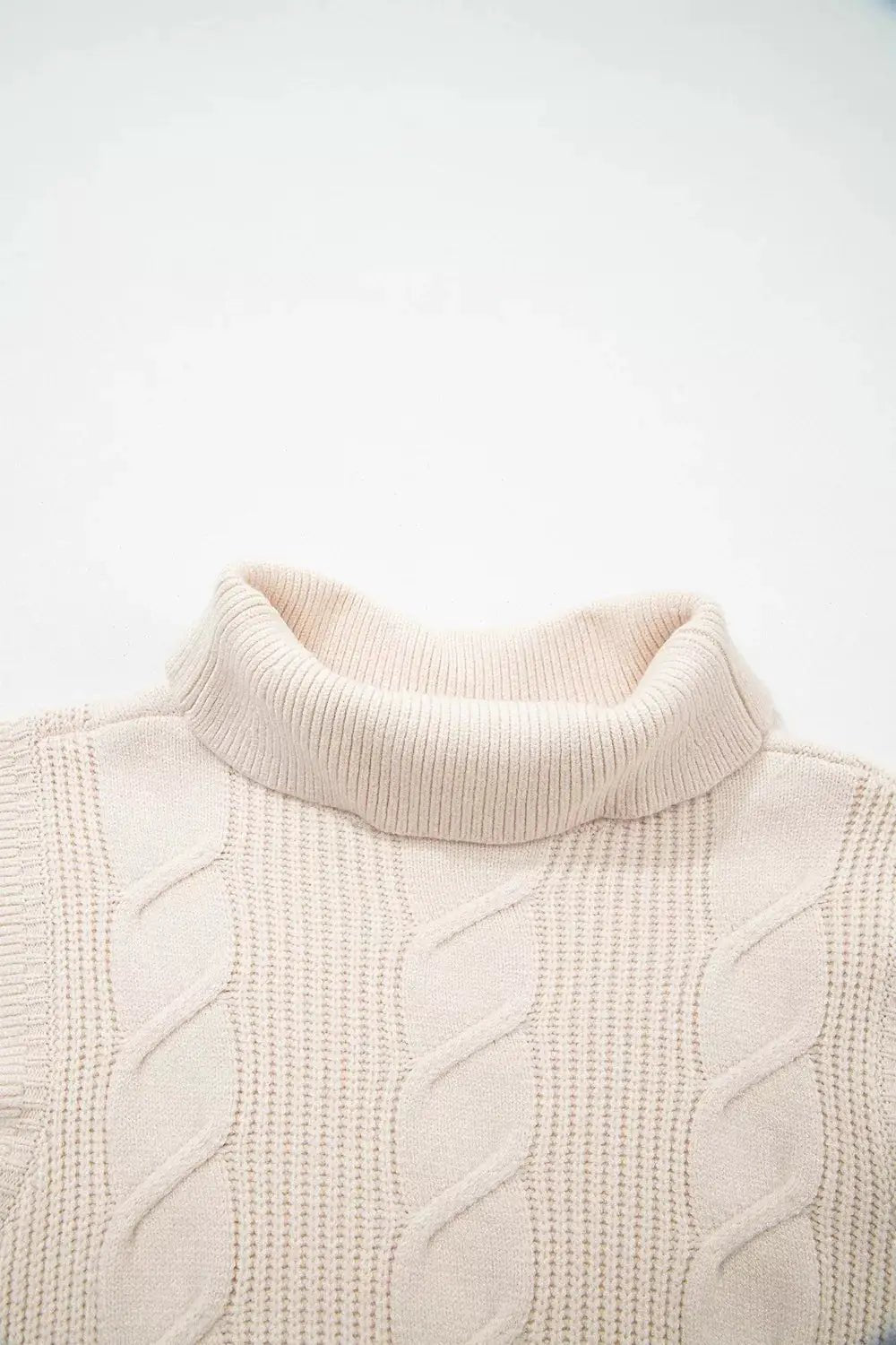 Red Cable Knit Turtleneck Ruffled Short Sleeve Sweater - Bitsy Gypsy Boutique