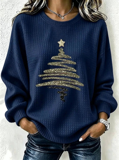 Red Glitter Christmas Tree Waffle Knit Sweatshirt - Bitsy Gypsy Boutique