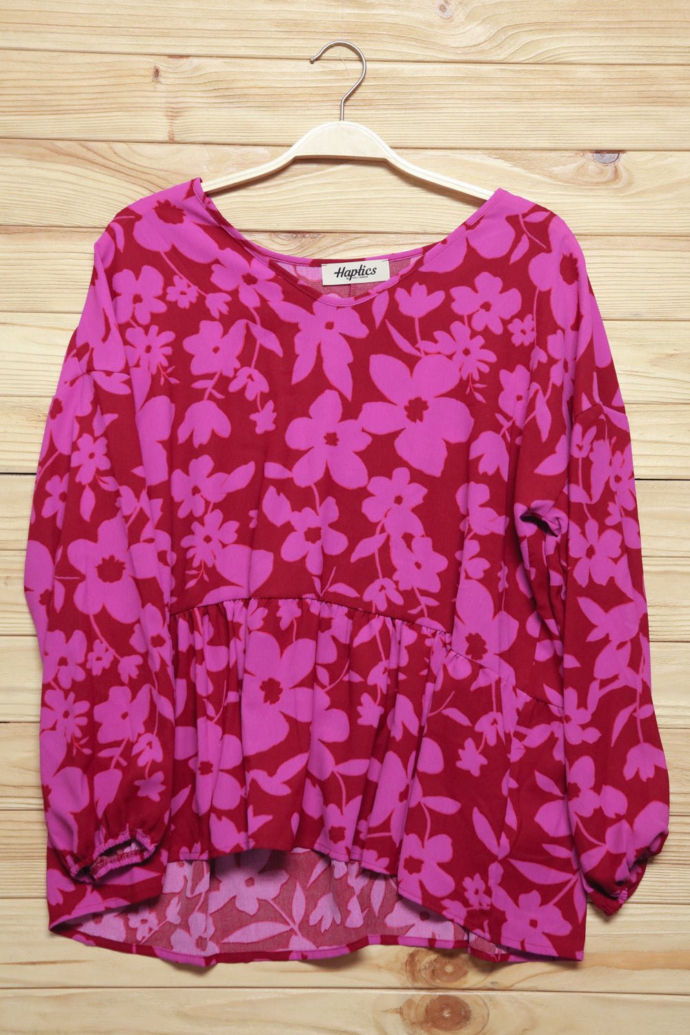 Red & Magenta Floral V Neck Woven Babydoll Top - Bitsy Gypsy Boutique