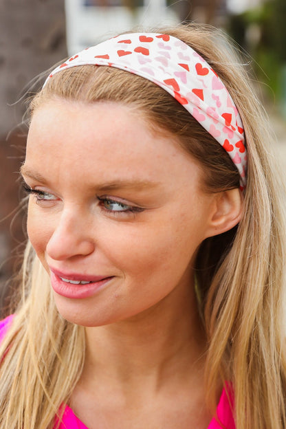Red & Pink Heart Print Stretchy Twist Headband - Bitsy Gypsy Boutique