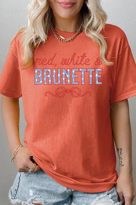 Red White and Brunette Plus Heavy Cotton Tee - Bitsy Gypsy Boutique