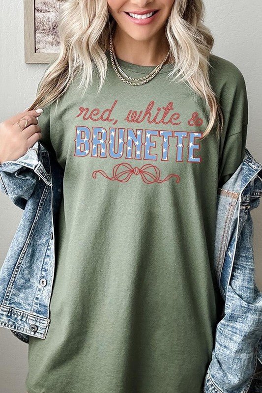 Red White and Brunette Plus Heavy Cotton Tee - Bitsy Gypsy Boutique