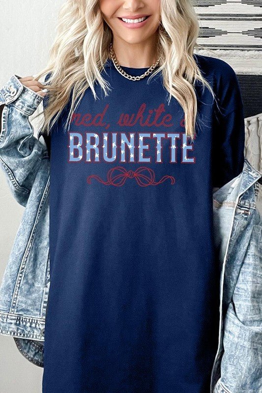 Red White and Brunette Plus Heavy Cotton Tee - Bitsy Gypsy Boutique