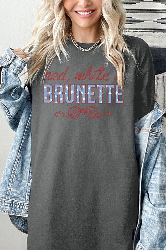 Red White and Brunette Plus Heavy Cotton Tee - Bitsy Gypsy Boutique