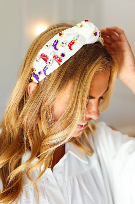 Red White & Blue Gem Cowboy Embellished Top Knot Headband - Bitsy Gypsy Boutique