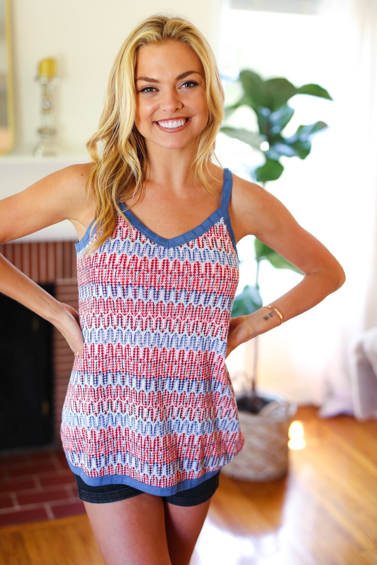 Red White & Blue Squiggly Striped Sleeveless Top - Bitsy Gypsy Boutique