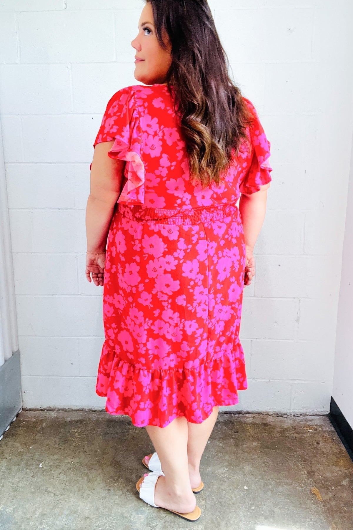 Remember Me Red & Pink Floral Print Smocked Waist Midi Dress - Bitsy Gypsy Boutique