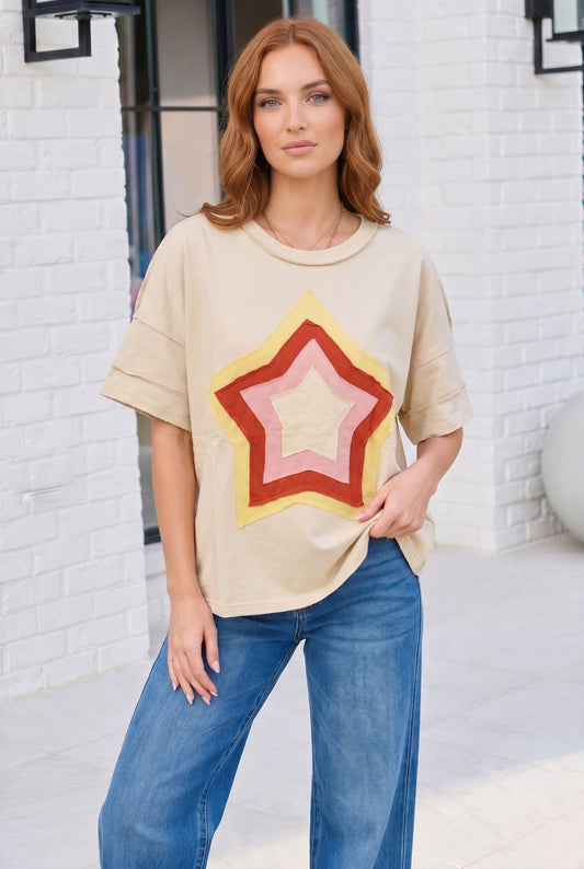 Retro Rainbow Star Oversized Tee - Bitsy Gypsy Boutique