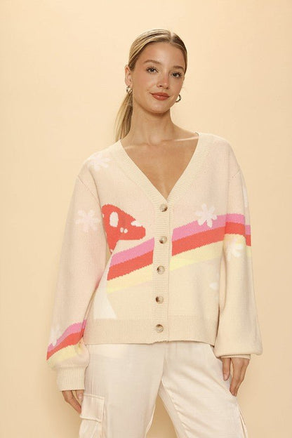 Retro stripe mushroom knit cardigan - Bitsy Gypsy Boutique