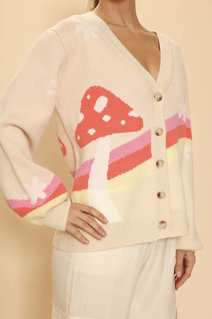 Retro stripe mushroom knit cardigan - Bitsy Gypsy Boutique