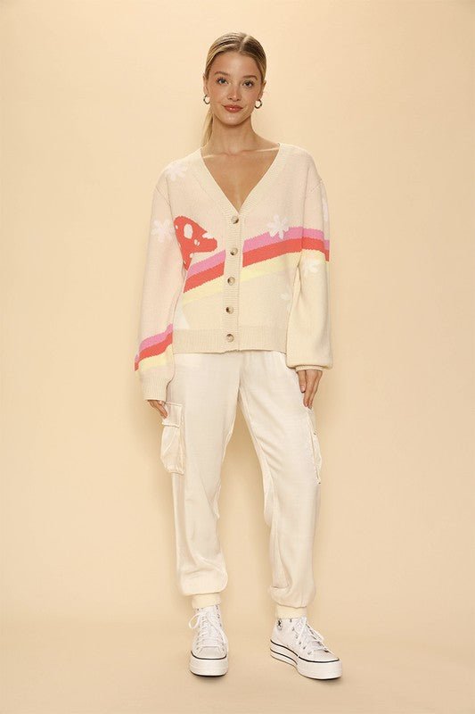 Retro stripe mushroom knit cardigan - Bitsy Gypsy Boutique
