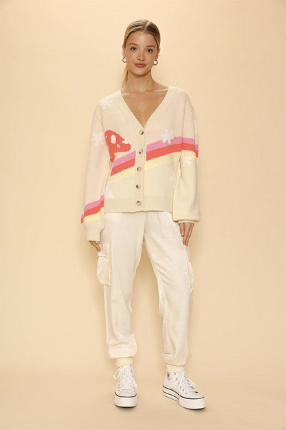 Retro stripe mushroom knit cardigan - Bitsy Gypsy Boutique