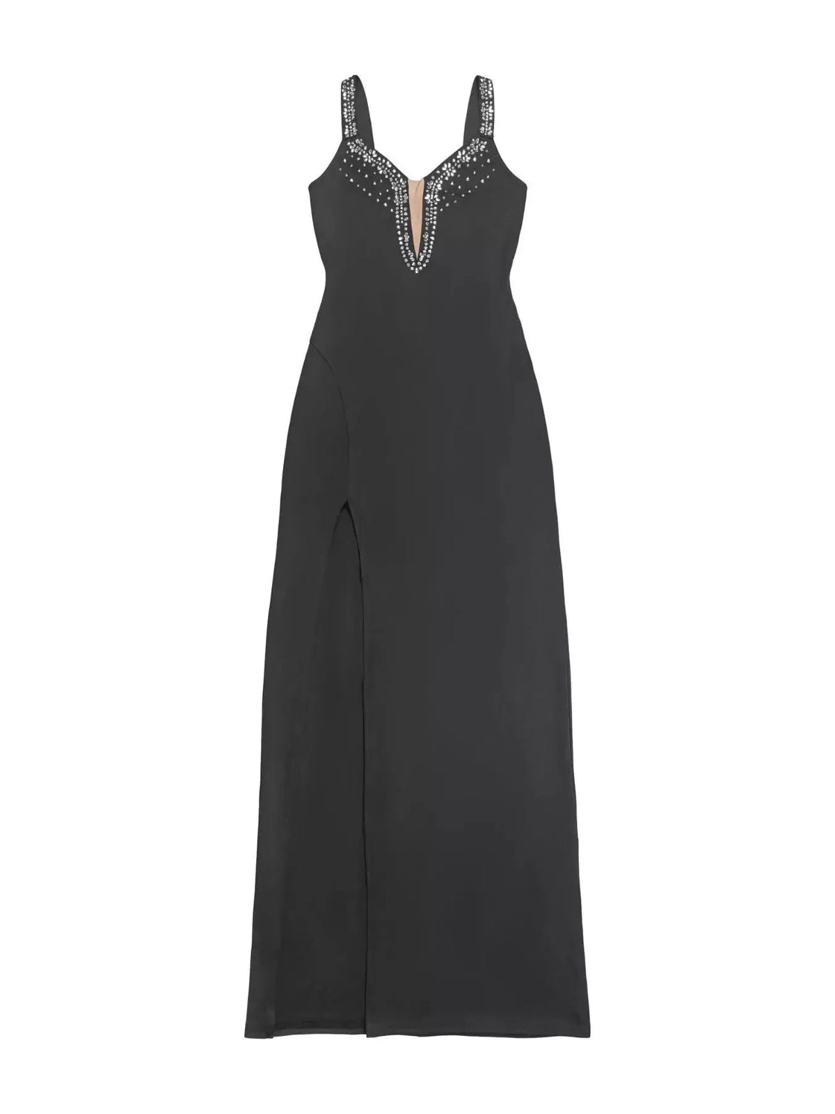 Rhinestone Cutout Back High Slit Maxi Dress - Bitsy Gypsy Boutique