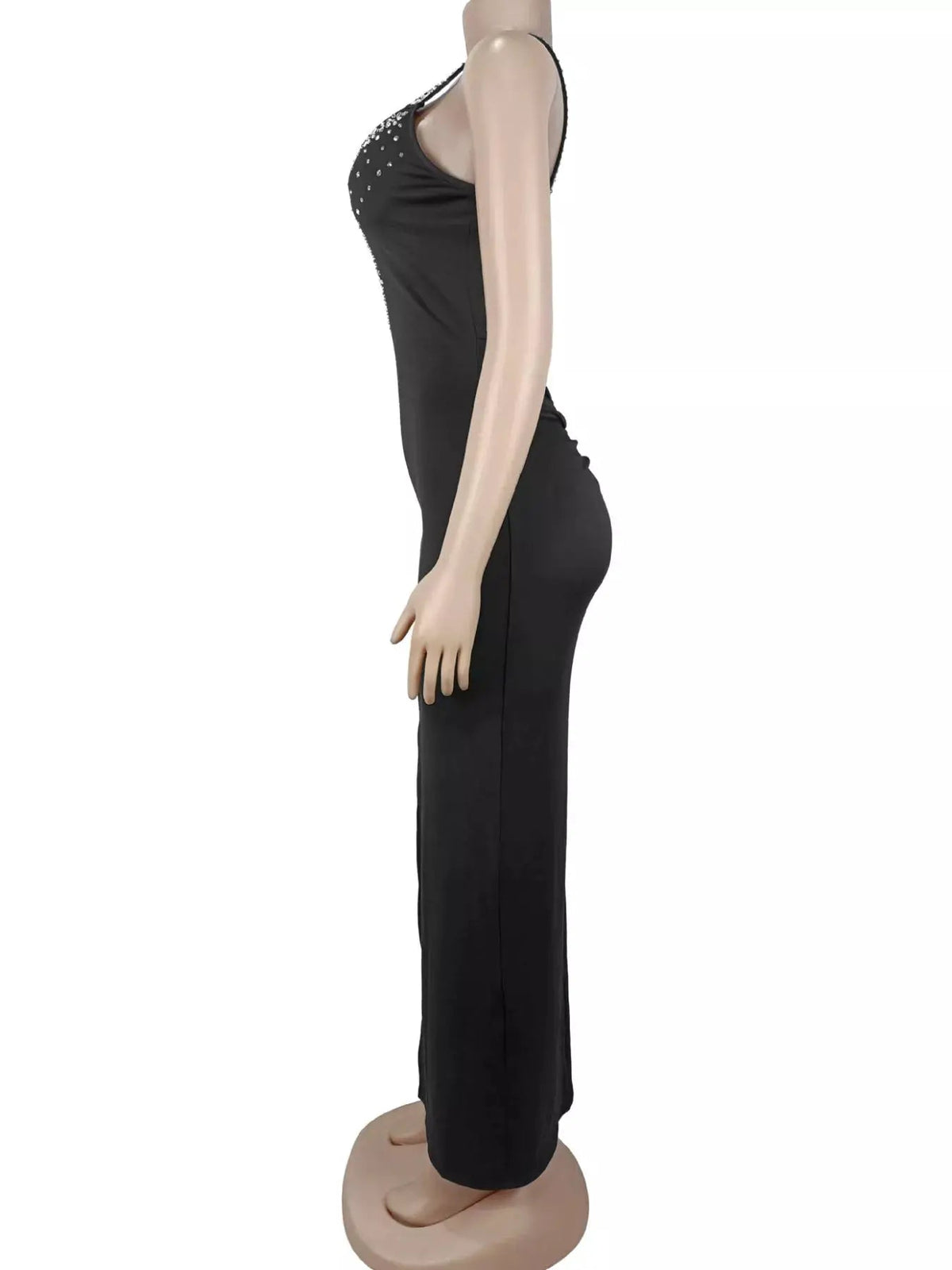 Rhinestone Cutout Back High Slit Maxi Dress - Bitsy Gypsy Boutique