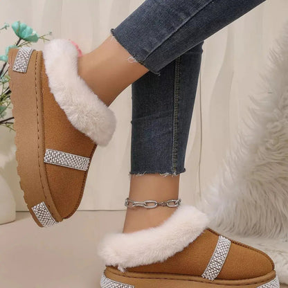 Rhinestone Embellished Faux Fur Lined Platform Boots - Bitsy Gypsy Boutique