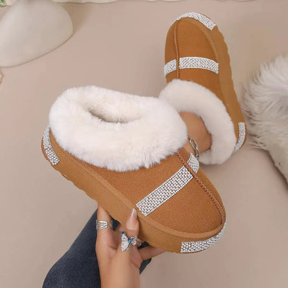 Rhinestone Embellished Faux Fur Lined Platform Boots - Bitsy Gypsy Boutique