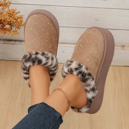 Rhinestone Faux Fur Platform Slippers - Bitsy Gypsy Boutique