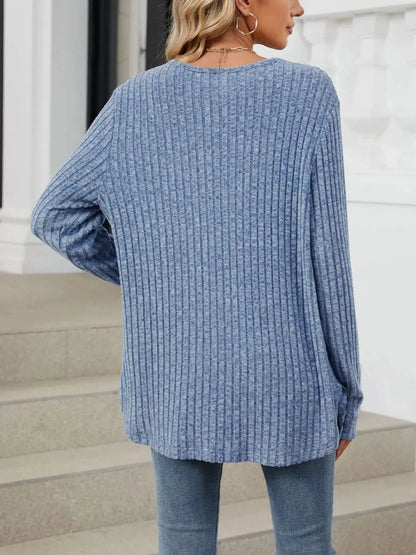Ribbed Button-Up Cardigan by Trendsi