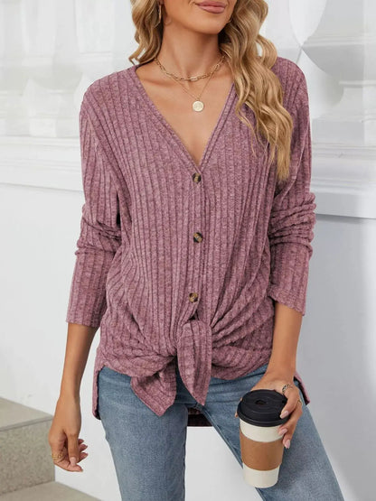 Ribbed Button-Up Cardigan by Trendsi