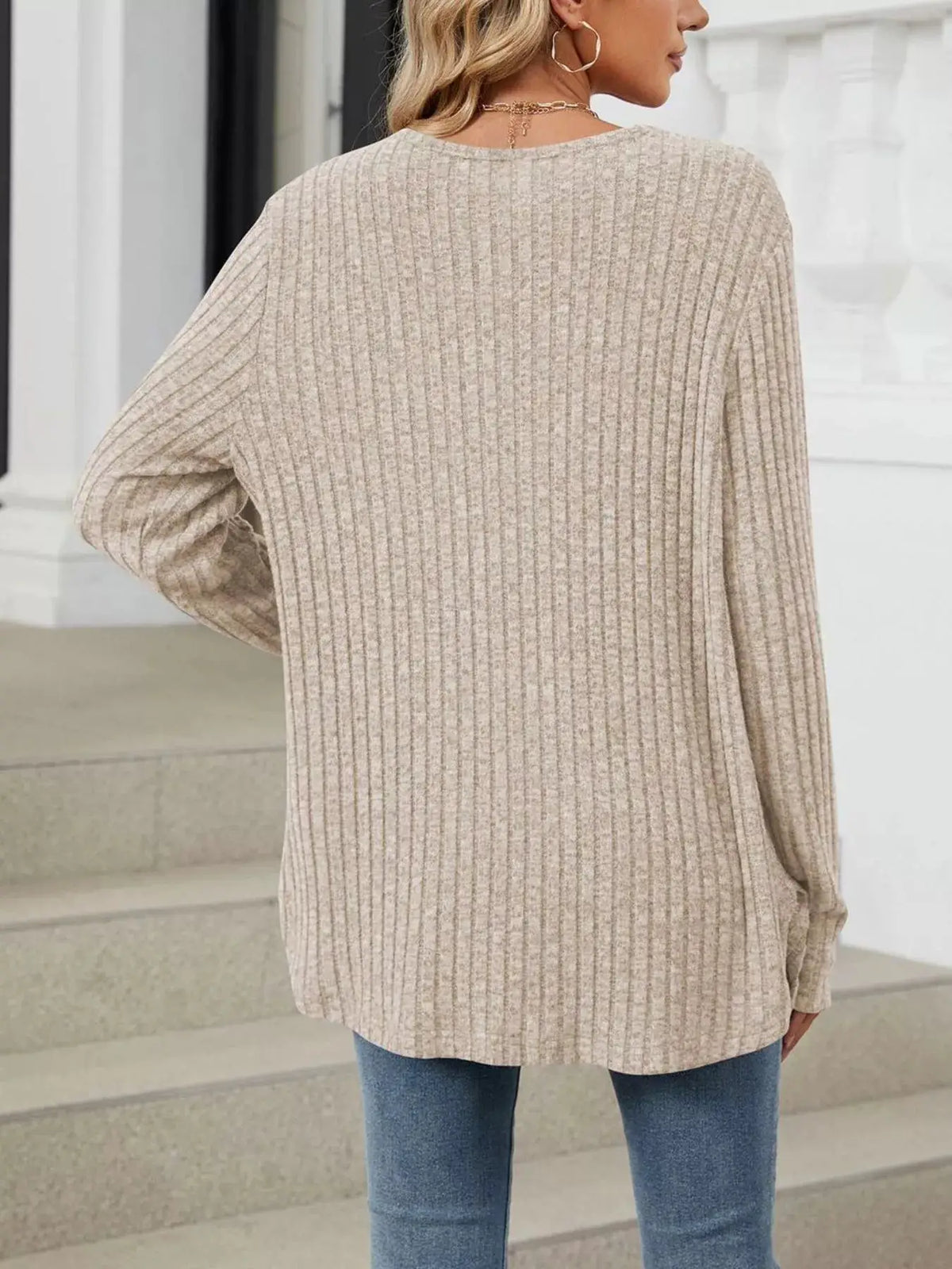 Ribbed Button-Up Cardigan by Trendsi