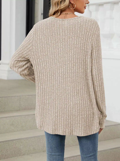 Ribbed Button-Up Cardigan by Trendsi