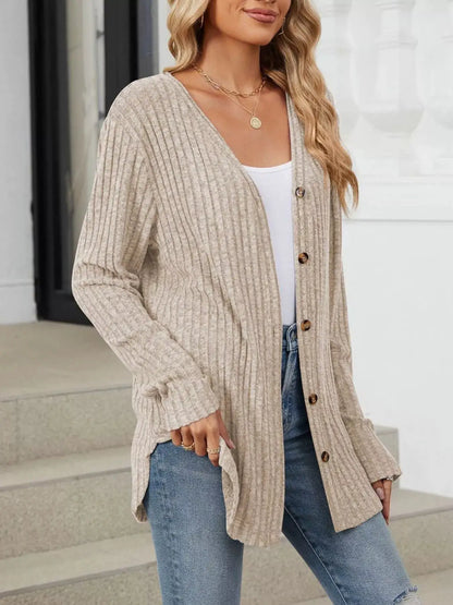 Ribbed Button-Up Cardigan by Trendsi