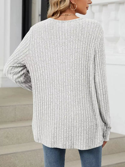 Ribbed Button-Up Cardigan by Trendsi