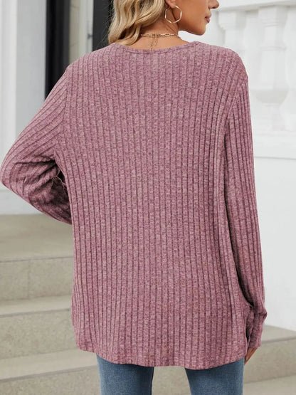 Ribbed Button-Up Cardigan by Trendsi