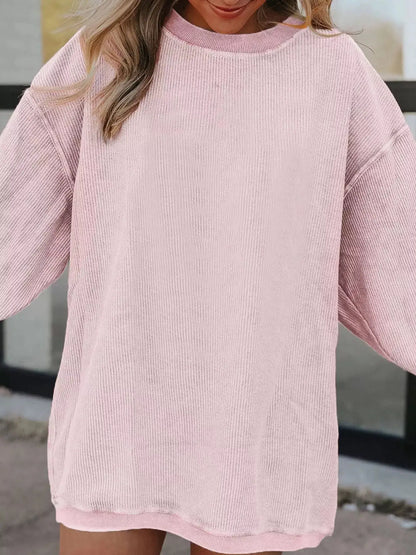 Ribbed Corduroy Oversized Sweatshirt by Trendsi