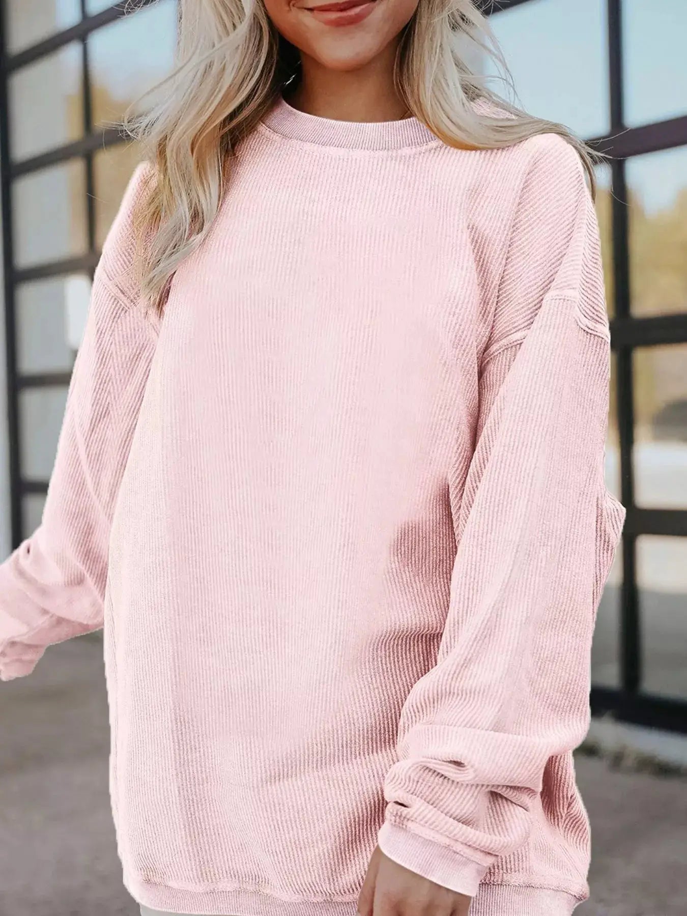 Ribbed Corduroy Oversized Sweatshirt by Trendsi