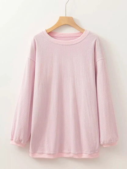 Ribbed Corduroy Oversized Sweatshirt by Trendsi