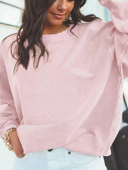 Ribbed Corduroy Oversized Sweatshirt by Trendsi